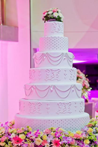 beau gâteau de mariage, fête, mariage