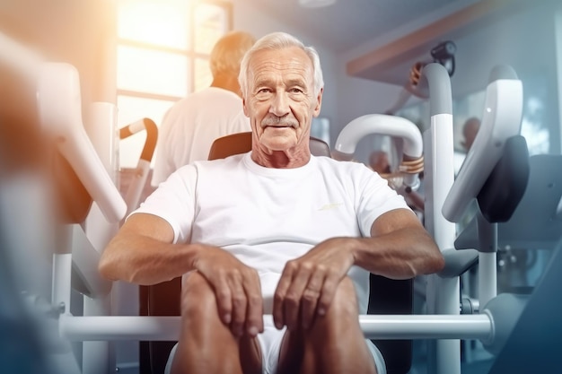 Beau grand-père en bonne santé dans la salle de gym