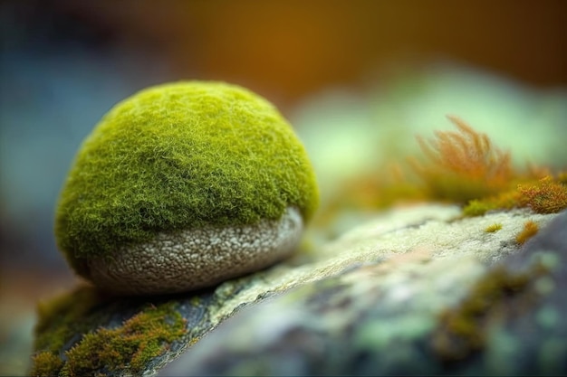 Un beau gros plan de mousse verte poussant sur une pierre Généré par AI