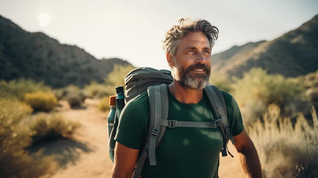 Photo un beau homme d'âge moyen heureux buvant de l'eau d'une bouteille en dehors d'un mode de vie actif et sain