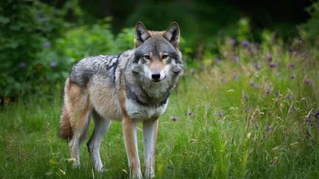 Photo le beau et insaisissable loup eurasien dans l'été coloré