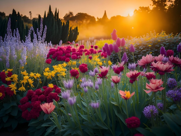 Photo beau jardin fleuri avec de belles fleurs