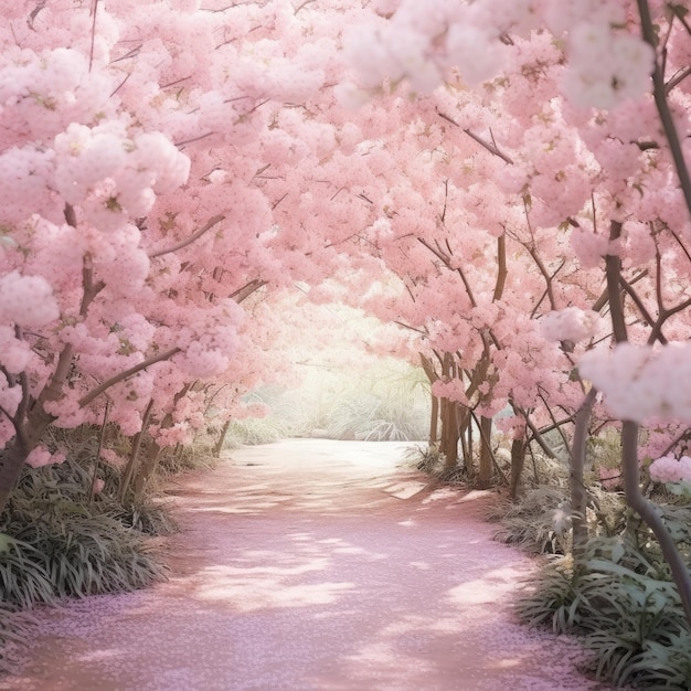 Beau jardin de fleurs de cerisier