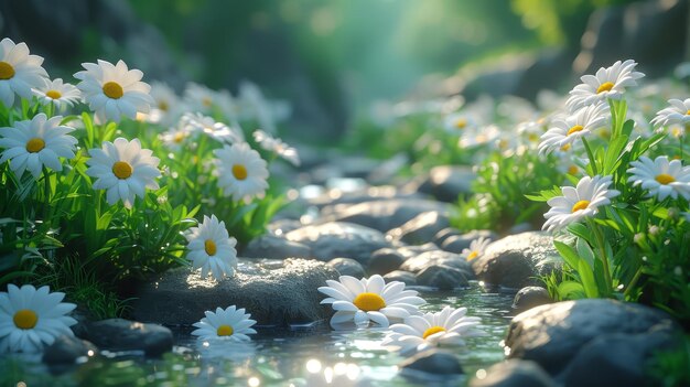 Beau jardin avec des marguerites en été ou au printemps