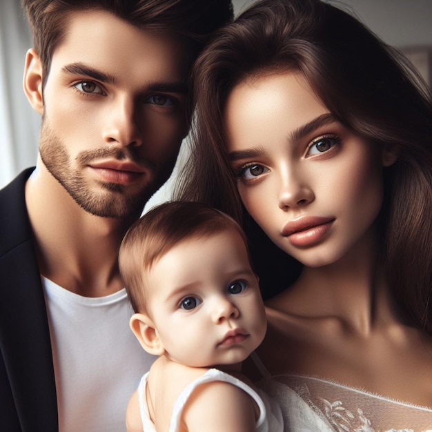 Photo un beau jeune couple et un bébé