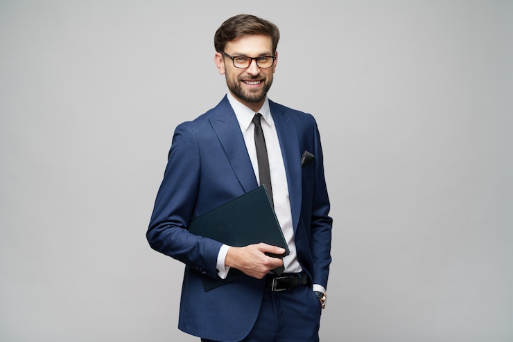 Photo beau, jeune, homme affaires, tenue, document, chemise