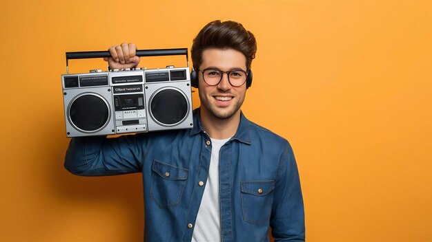 Photo un beau jeune homme avec une boîte à musique.