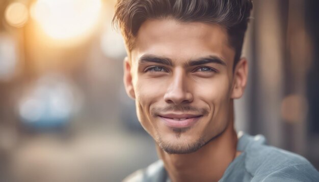 Un beau jeune homme avec un sourire charmant à l'extérieur