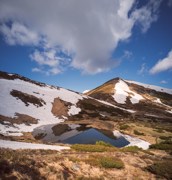 Beau lac dans les montagnes au printemps