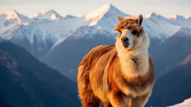 Photo un beau lama avec des montagnes en arrière-plan