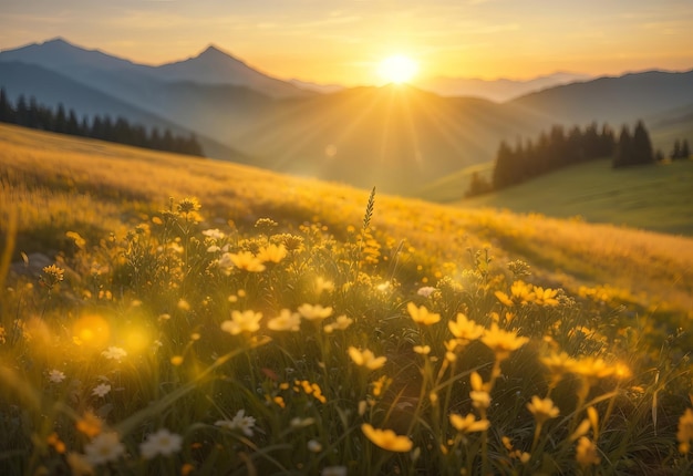 Beau lever de soleil brumeux dans les montagnes Montagnes alpines