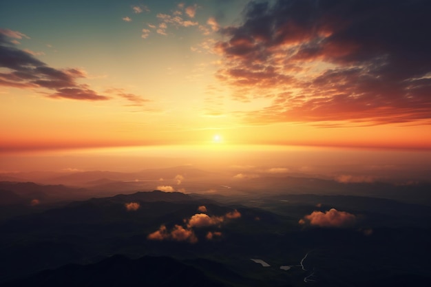 Beau lever de soleil dans les montagnes avec fond de nature nuage et soleil