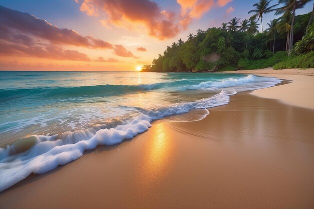 Beau lever de soleil sur la plage triopique