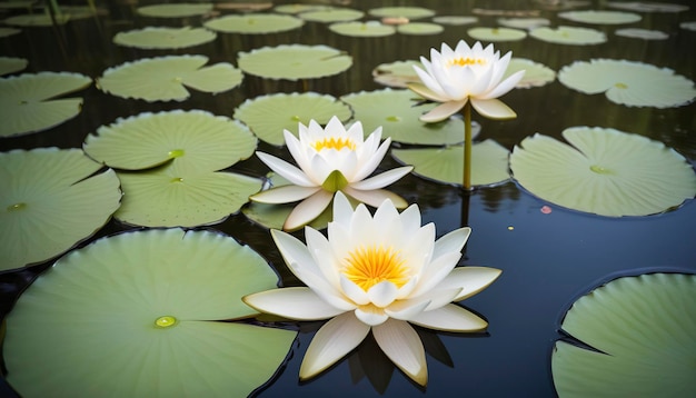 beau lis d'eau blanc ou fleur de lotus dans l'étang