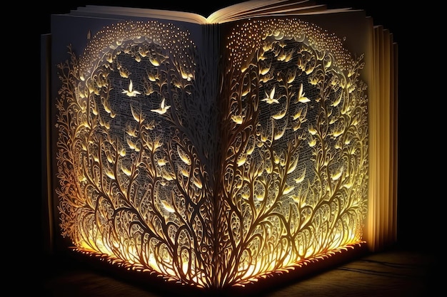 Un beau livre illuminé qui semble briller de sa propre lumière magique