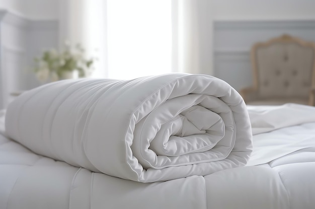 Beau luxe confortable oreiller blanc et couverture sur le lit décoration couvre-chaussée blanche de luxe