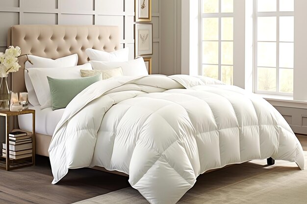 Beau luxe confortable oreiller blanc et couverture sur le lit décoration couvre-chaussée blanche de luxe