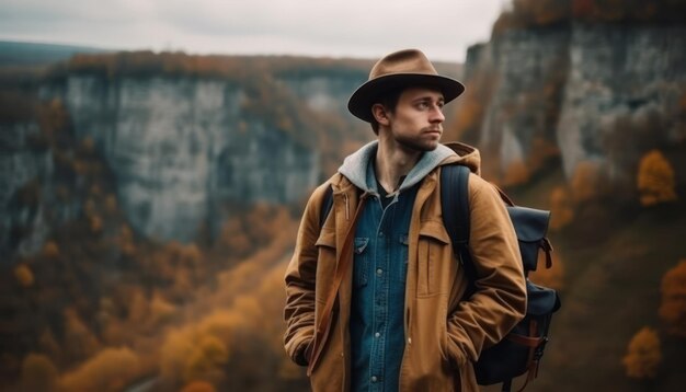 Beau mâle pensif dans les montagnes