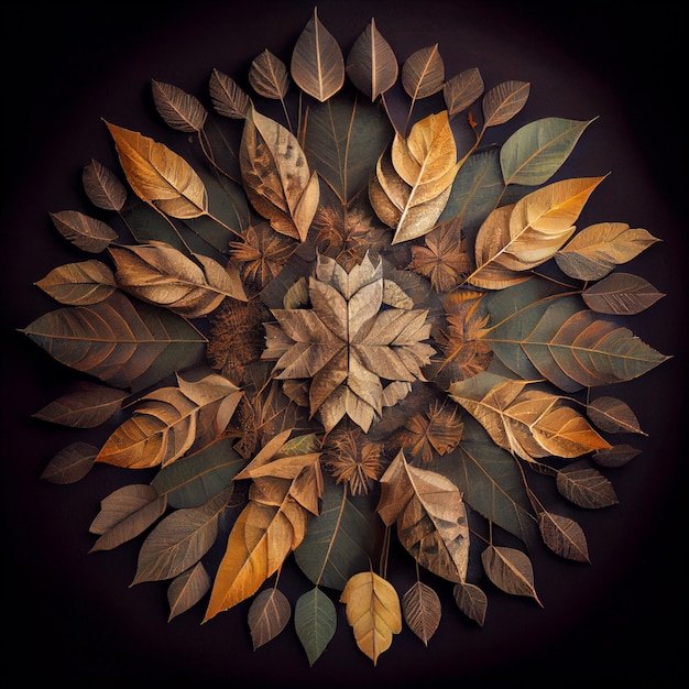 Beau mandala fait de feuilles et de plantes rendu 3d