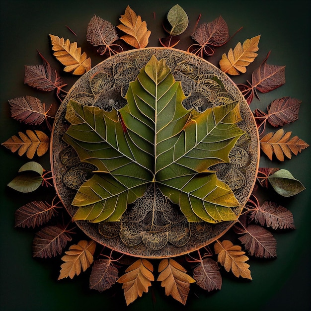 Beau mandala fait de feuilles et de plantes rendu 3d