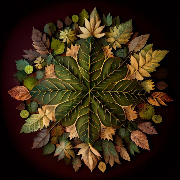 Beau mandala fait de fond de feuilles et de plantes