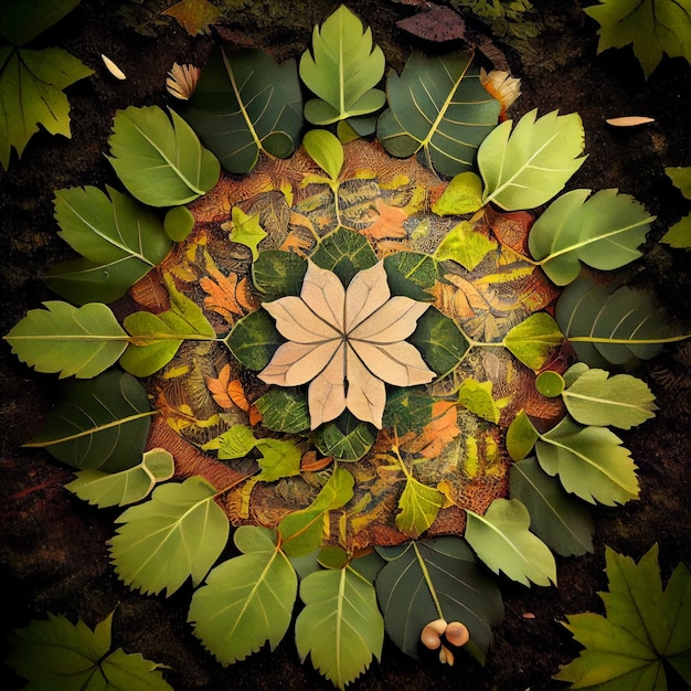 Beau mandala fait de fond de feuilles et de plantes