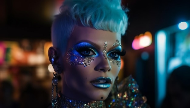 Beau mannequin avec un maquillage de scène brillant généré par l'IA