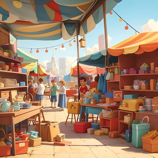 un beau marché de dessins animés