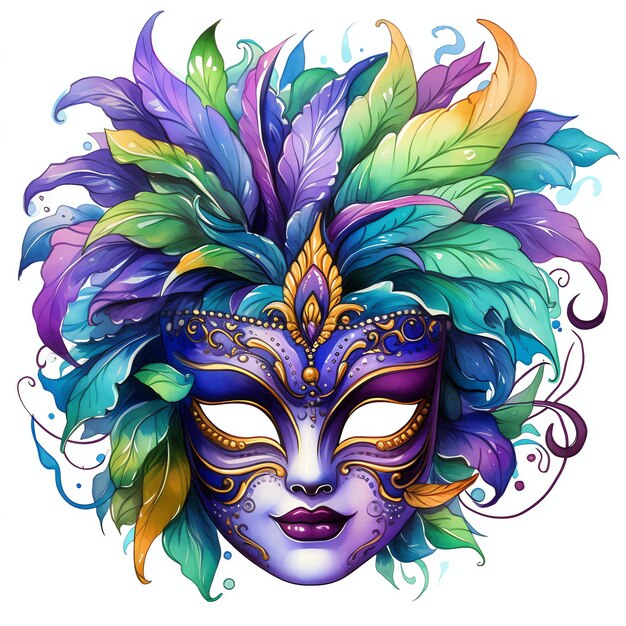 beau mardi gras masque aquarelle Carnaval clipart illustration
