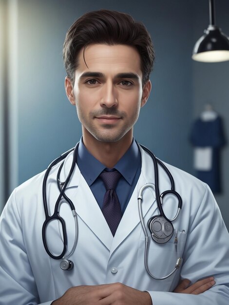 Un beau médecin porte un uniforme de médecin avec un stéthoscope