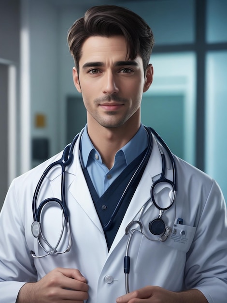 Un beau médecin porte un uniforme de médecin avec un stéthoscope