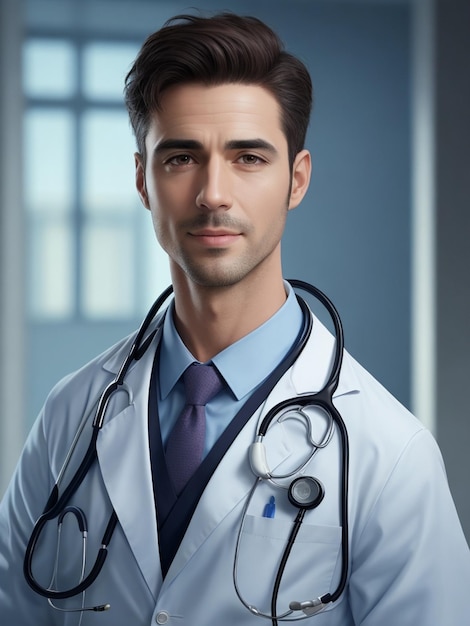 Un beau médecin porte un uniforme de médecin avec un stéthoscope