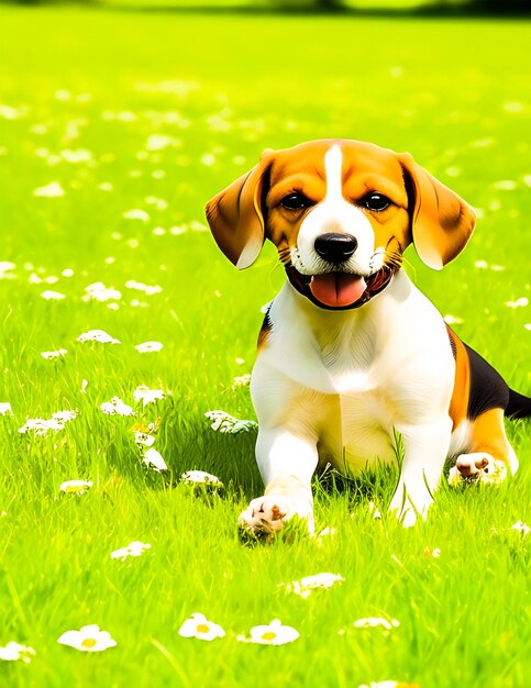 Beau et mignon chien sauvage jouant sur l'herbe