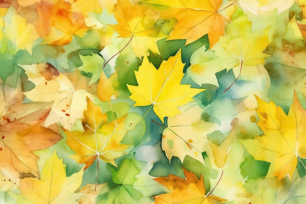 Beau modèle d'automne sans couture avec des feuilles d'érable colorées à l'aquarelle AI