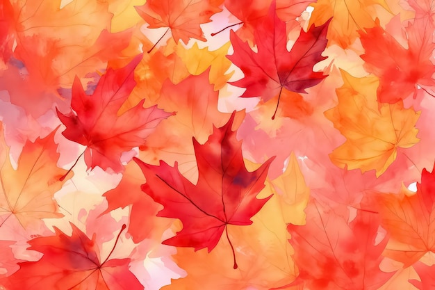 Beau modèle d'automne sans couture avec des feuilles d'érable colorées à l'aquarelle AI