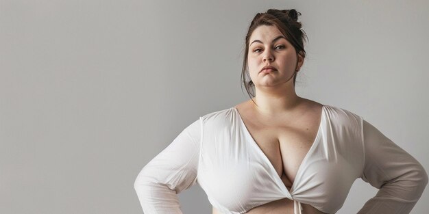 Photo beau modèle féminin plus taille sur un simple fond isolé