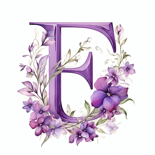 beau monogramme floral lilas avec initiales illustration clipart aquarelle