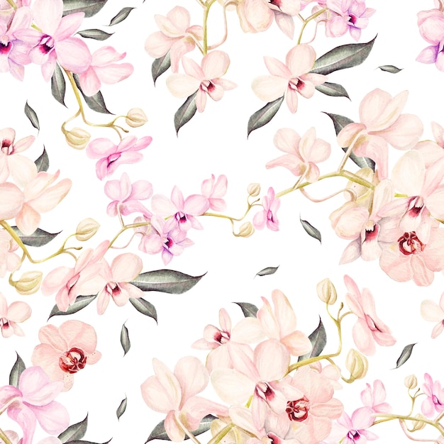 Beau motif aquarelle avec des fleurs d'orchidées Illustration