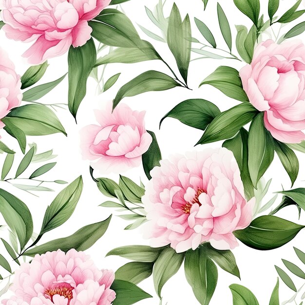 Beau motif de pivoines et de feuilles sans soudure