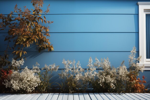 beau mur bleu et plante sur le fond de la maison pour la conception extérieure