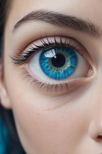 Le beau œil bleu d'une femme en gros plan AI générative