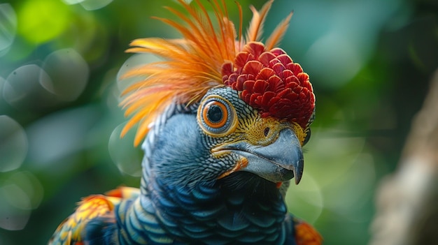 Un beau oiseau coloré avec de longs cheveux et un long bec généré par l'IA.
