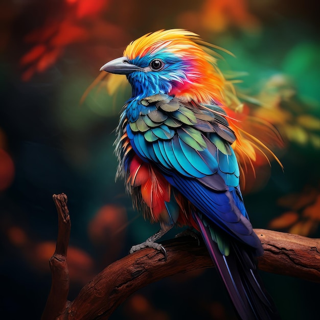 Un beau oiseau multicolore assis