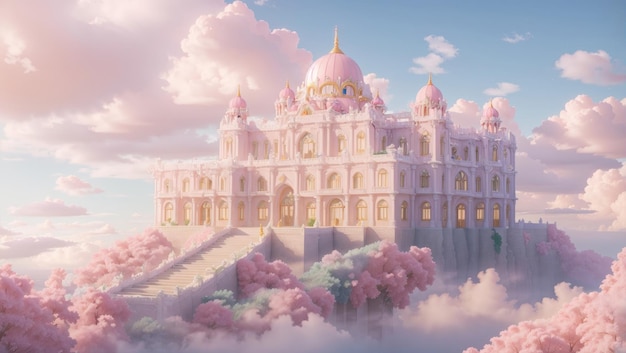 Photo beau palais de versailles dans un paysage de nuages pastel