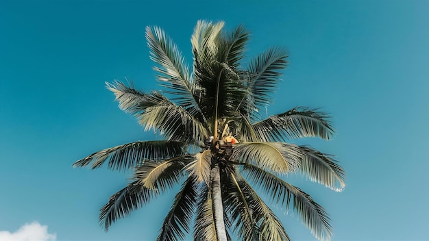 Le beau palmier à noix de coco sur le ciel bleu