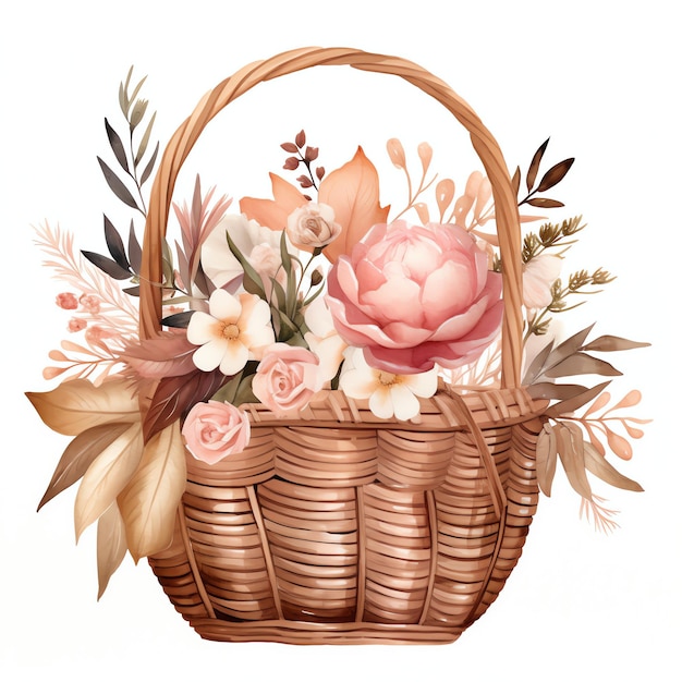 Photo un beau panier dans une illustration de clipart de style boho