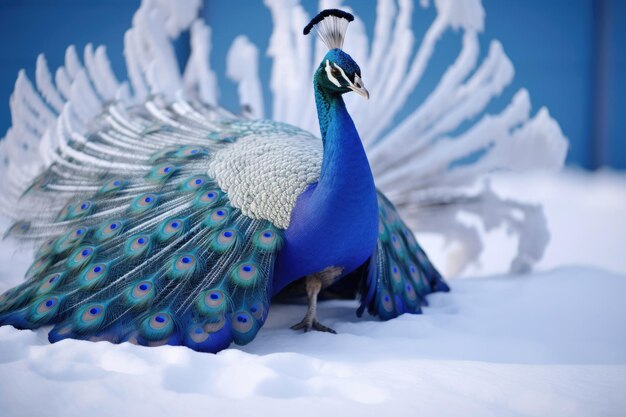 Le beau paon de l'Arctique sur la neige