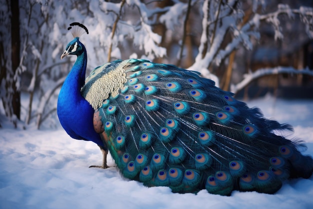 Le beau paon de l'Arctique sur la neige