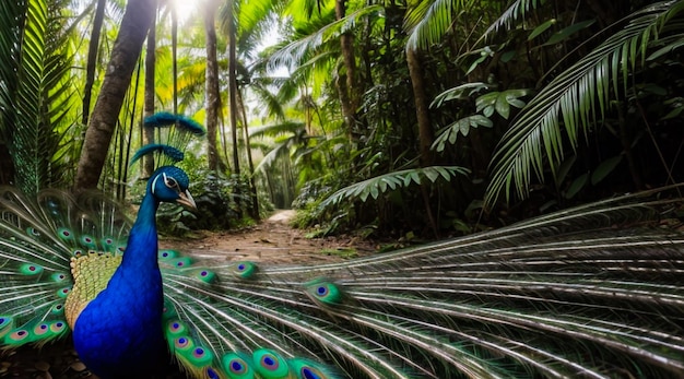 un beau paon dans la jungle