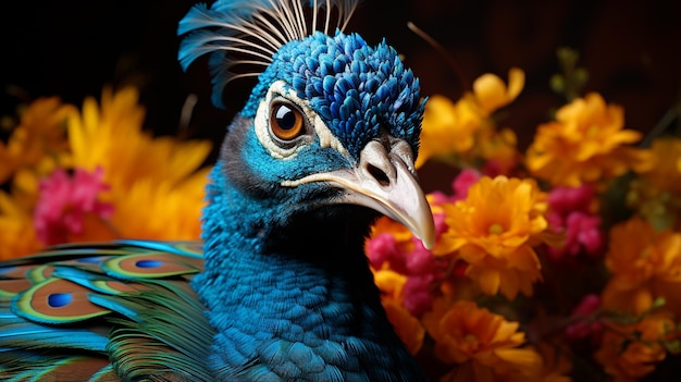 un beau paon avec des plumes colorées